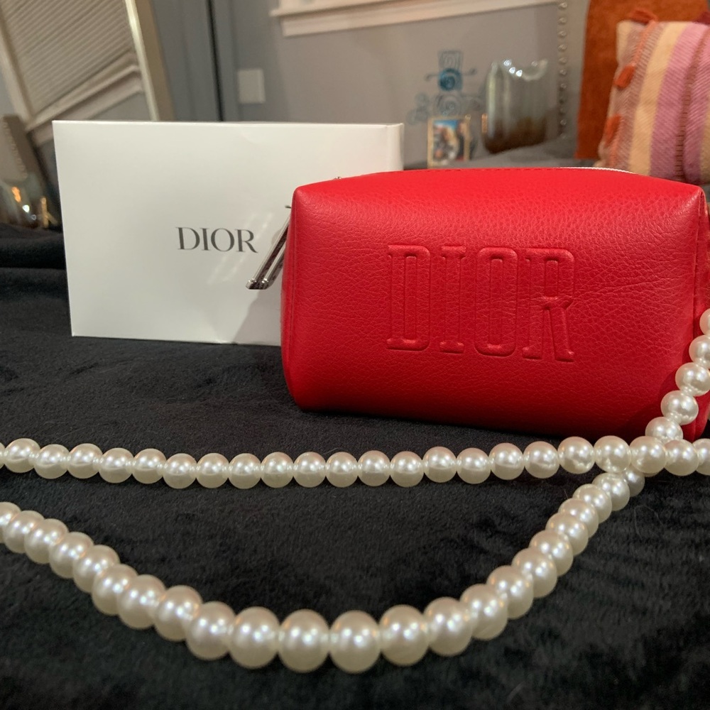 100% Authentic Dior Red Crossbody with Pearl Chain